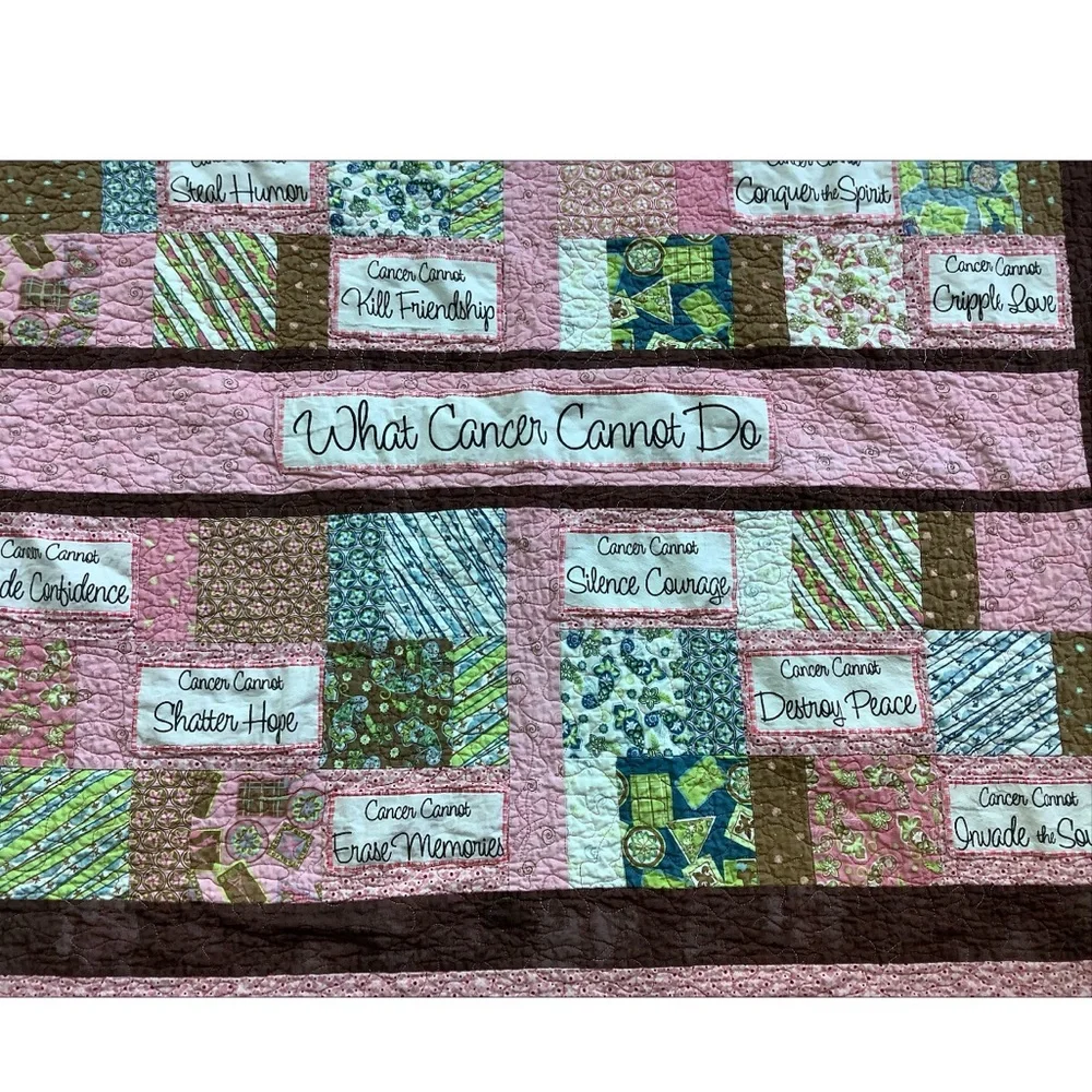 Handmade What Cancer Cannot Do Motivational Quilt for Cancer Warriors Pink Brown